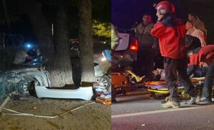 İzmir’in Urla ilçesinde, otomobil önce sollamaya çalıştığı belediye otobüsüne, ardından