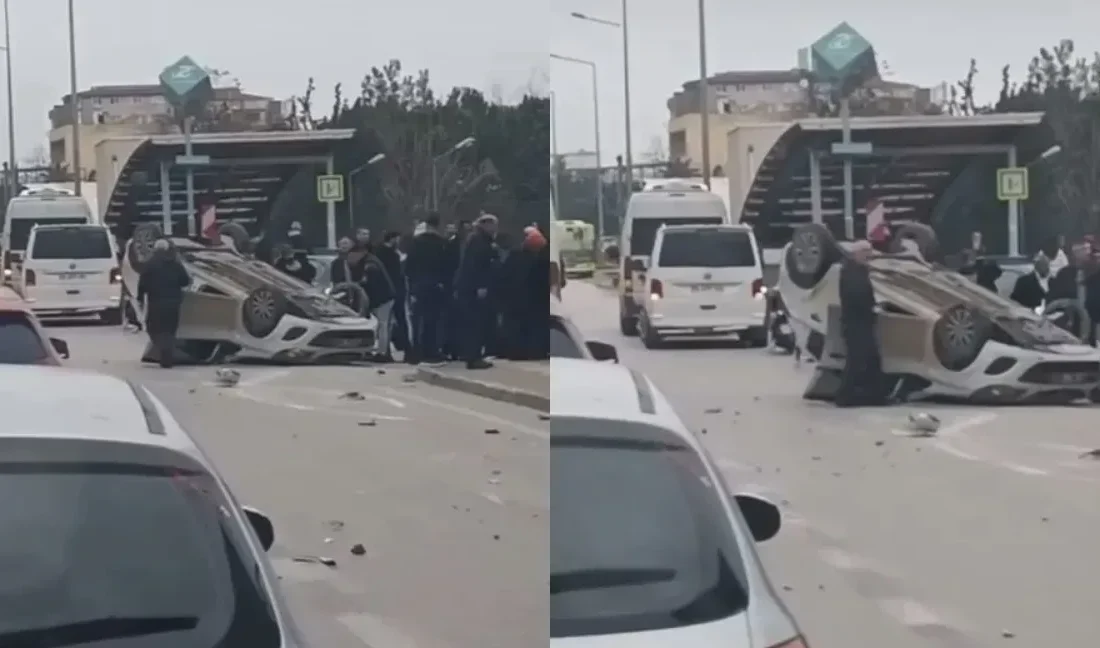 Bu otomobilden sağ çıktı! Bursa'da, sürücüsünün direksiyon hakimiyetini kaybetmesi sonucu bir otomobil takla attı.