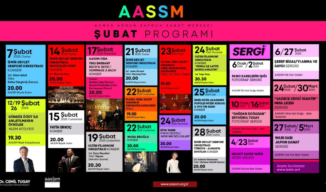 Şubatta günler sanatla uzayacak İzmir Büyükşehir Belediyesi Ahmed Adnan Saygun Sanat Merkezi (AASSM) şubat