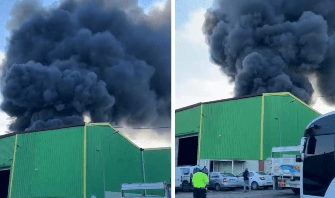 Adana’da geri dönüşüm sanayisinde meydana gelen yangın, kara dumanlarla gökyüzünü