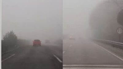 Akhisar İzmir yolu, yoğun sis etkisi altına girdi.