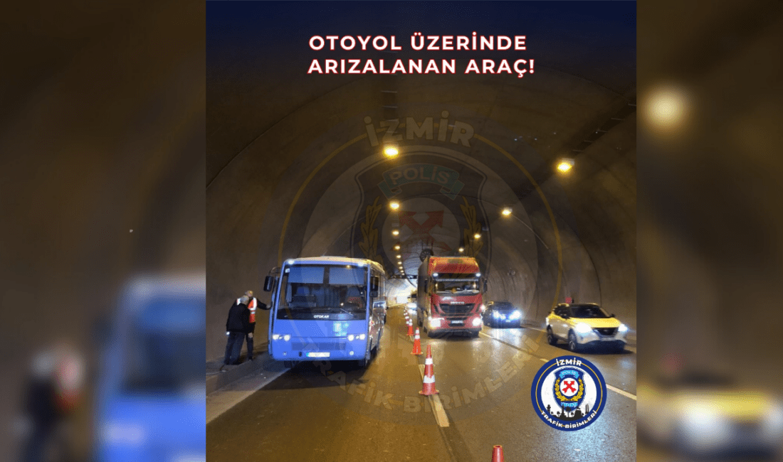 İzmir Bayraklı Tünelleri’nde araç arızası: Trafik sıkışık! Bayraklı Küçük Tünel içinde, Karşıyaka istikametine doğru sağ şeritte bir
