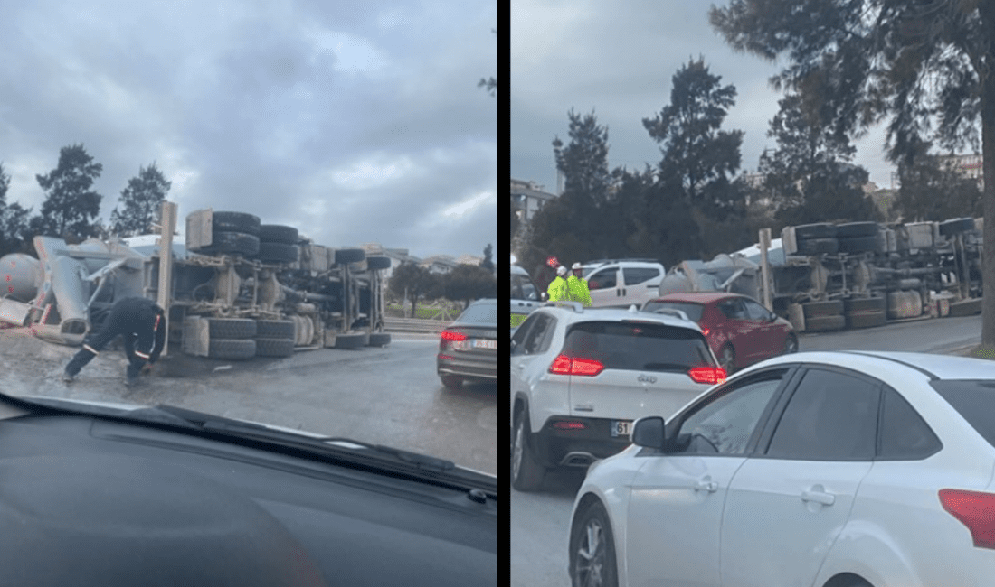 İzmir’in Bornova ilçesinde, varyant çıkışında bir beton mikseri devrildi. Olay,