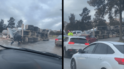 İzmir’in Bornova ilçesinde, varyant çıkışında bir beton mikseri devrildi. Olay,