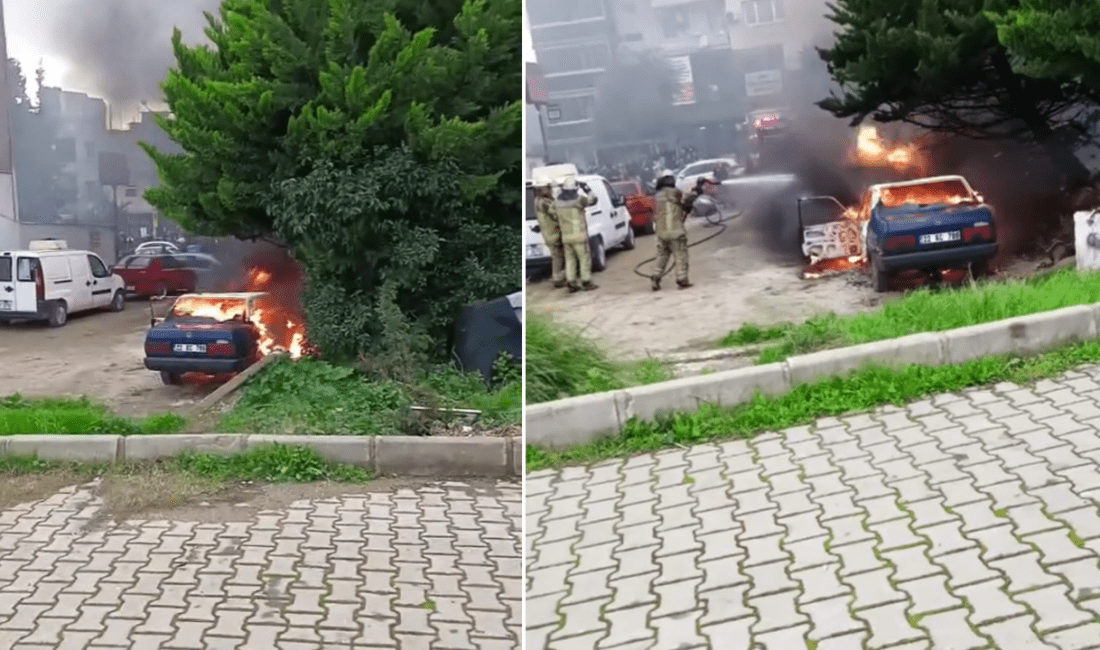 Bayraklı ilçesinde, açık otoparkta bilinmeyen bir sebeple başlayan yangın, kısa