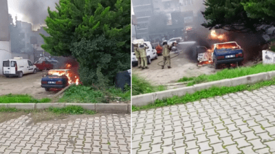 Bayraklı ilçesinde, açık otoparkta bilinmeyen bir sebeple başlayan yangın, kısa