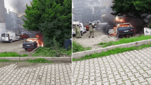 Bayraklı ilçesinde, açık otoparkta bilinmeyen bir sebeple başlayan yangın, kısa