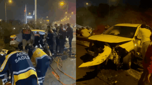 İzmir Çiğli’de otobanın başlangıç noktasında bir araç bariyerlere daldı. Bariyere