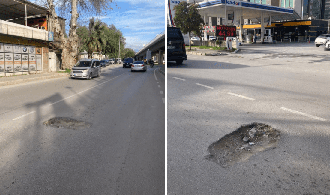 İzmir Bornova’daki çukurlar kazaya davetiye çıkarıyor! İzmir Bornova’da, Stadyum Metro Kadoil Benzinliği yakınlarındaki yolda uzun zamandır