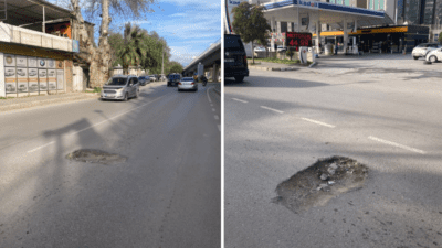 İzmir Bornova’da, Stadyum Metro Kadoil Benzinliği yakınlarındaki yolda uzun zamandır