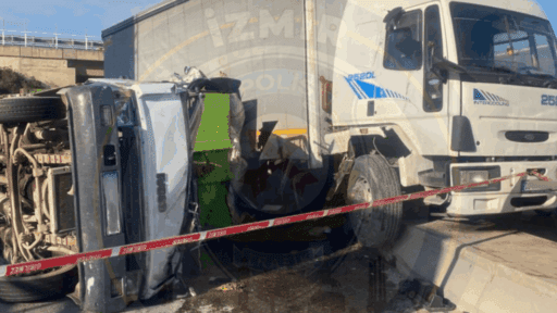 Işıkkent girişi 6108 Sokak’ta bir kamyon ve otomobilin çarpışması sonucu