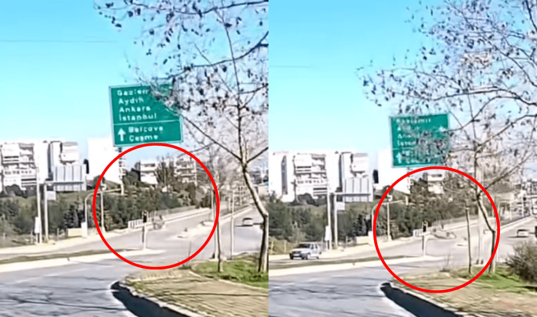 İzmir’in Karabağlar ilçesinde Limontepe Kavşağı’nda bir araç kontrolden çıkarak ters