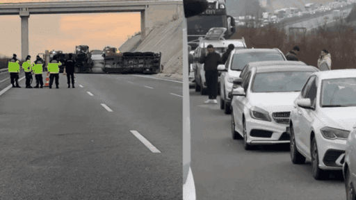 İzmir-Bursa otobanı, Karacabey ilçesi yakınlarında meydana gelen bir kazada devrilen