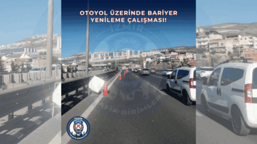 Bayraklı-Bornova yol ayrımı mevkiinde bulunan otoyol üzerinde Karayolları Genel Müdürlüğü