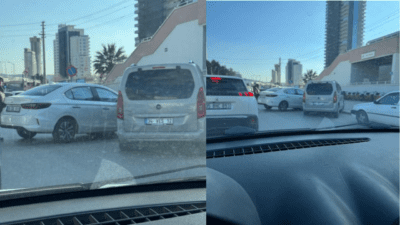 İzmir’in Bayraklı ilçesi Salhane İZBAN durağının önünde 2 aracın çarpıştığı