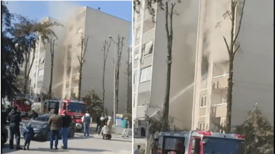 İzmir’in Gaziemir ilçesi polis lojmanında bilinmeyen bir sebepten dolayı yangın