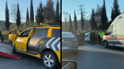 İzmir Otobanı Gaziemir İstikameti Havalimanı girişinde zincirleme trafik kazası meydana