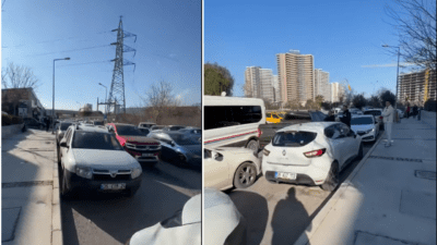 İzmir’de bir özel hastanenin önündeki gidiş-geliş iki şeritli yolda, araçların