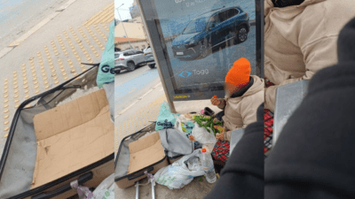 İzmir’in Konak ilçesi, Alsancak Garı yakınlarında, otobüs durağında bir evsiz