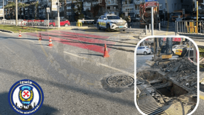 İzmir’in Konak ilçesi, Mithatpaşa Caddesi ile 79. Sokak kesişiminde kanalizasyon