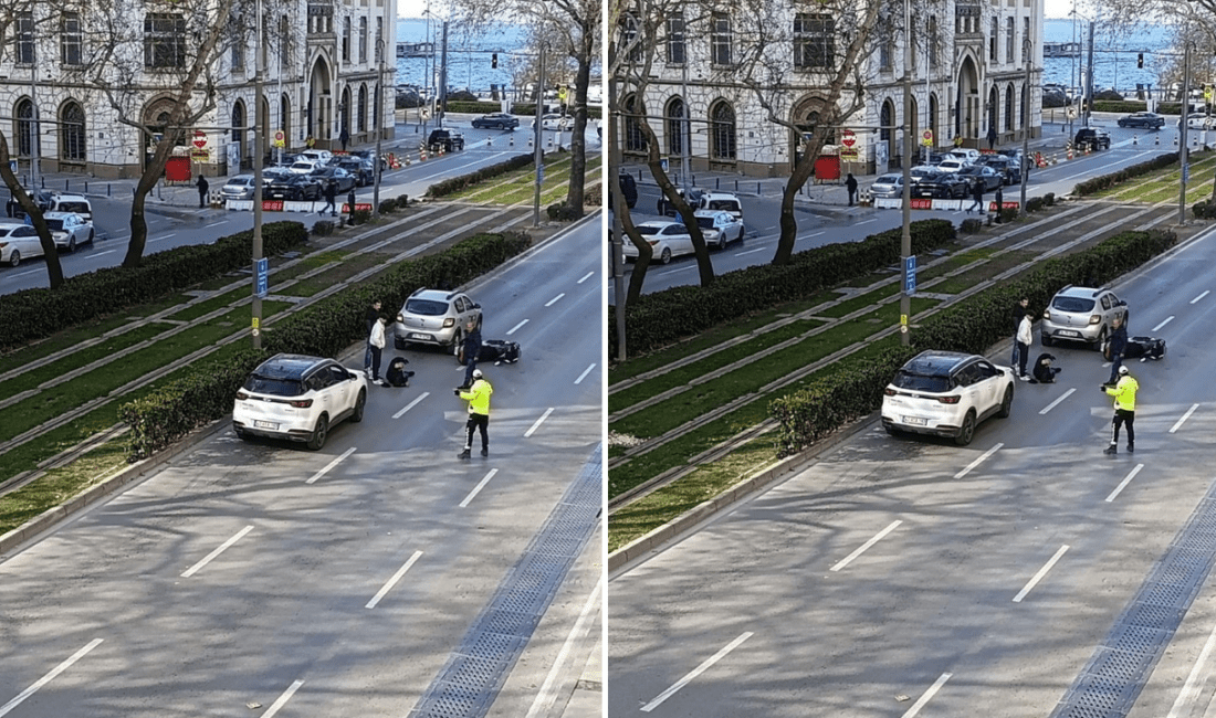 İzmir’in Konak ilçesi Gazi Bulvarı’nda motosikletin ve bir otomobilin karıştığı