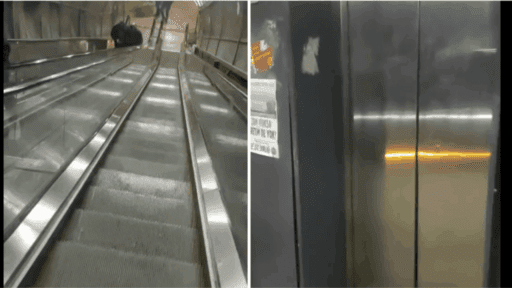 İzmir’in Menemen ilçesinde yer alan üst geçidinde aylardır çalışmayan yürüyen