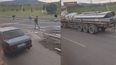 İzmir’in Aliağa ilçesinden Menemen istikametine giden bir tırın, kasasındaki demirler