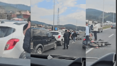 İzmir’in Bornova ilçesi Işıkkent Rampaları’nda motosiklet ve üç otomobilin karıştığı