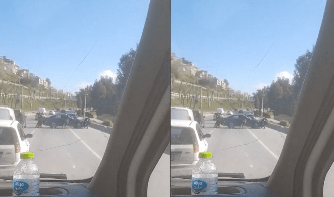 İzmir’in Konak ilçesi, Yeşildere yolu üzerinde iki aracın karıştığı trafik