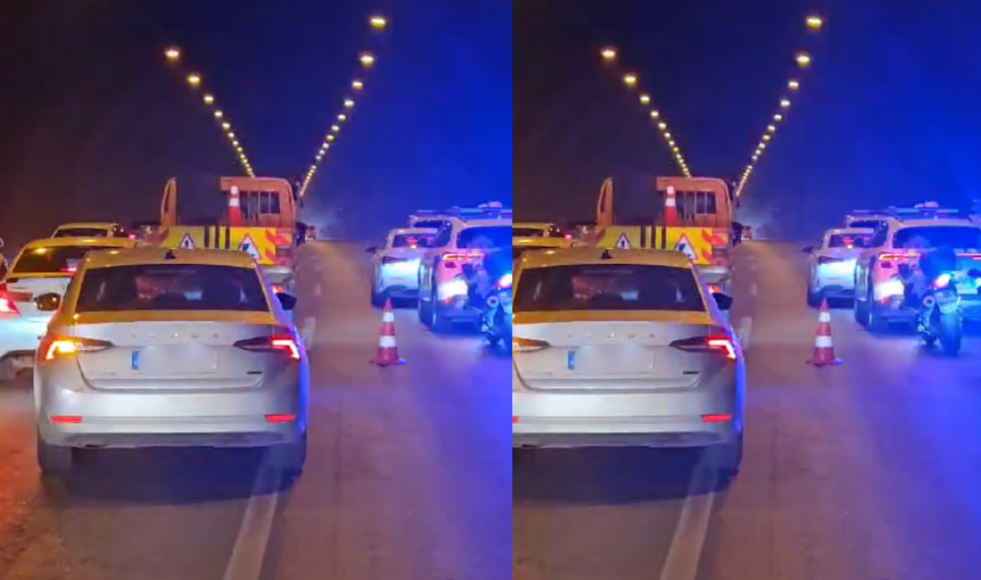 İzmir’in Bayraklı ilçesinde bulunan Bayraklı Tüneli’nde Bornova yönünde bir araç