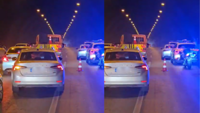 İzmir’in Bayraklı ilçesinde bulunan Bayraklı Tüneli’nde Bornova yönünde bir araç