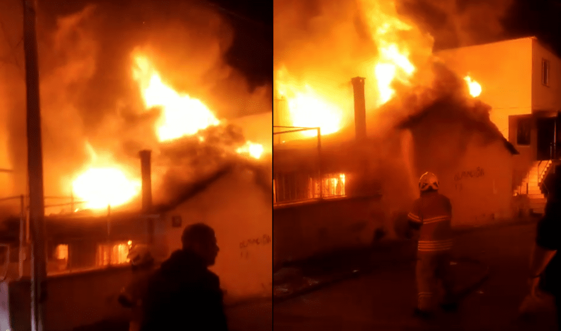 İzmir’in Karabağlar ilçesinin Sarıyer Mahallesi’nde bir evde çıkan yangın, gece