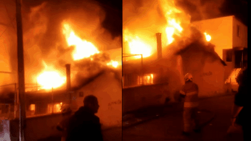 İzmir’in Karabağlar ilçesinin Sarıyer Mahallesi’nde bir evde çıkan yangın, gece
