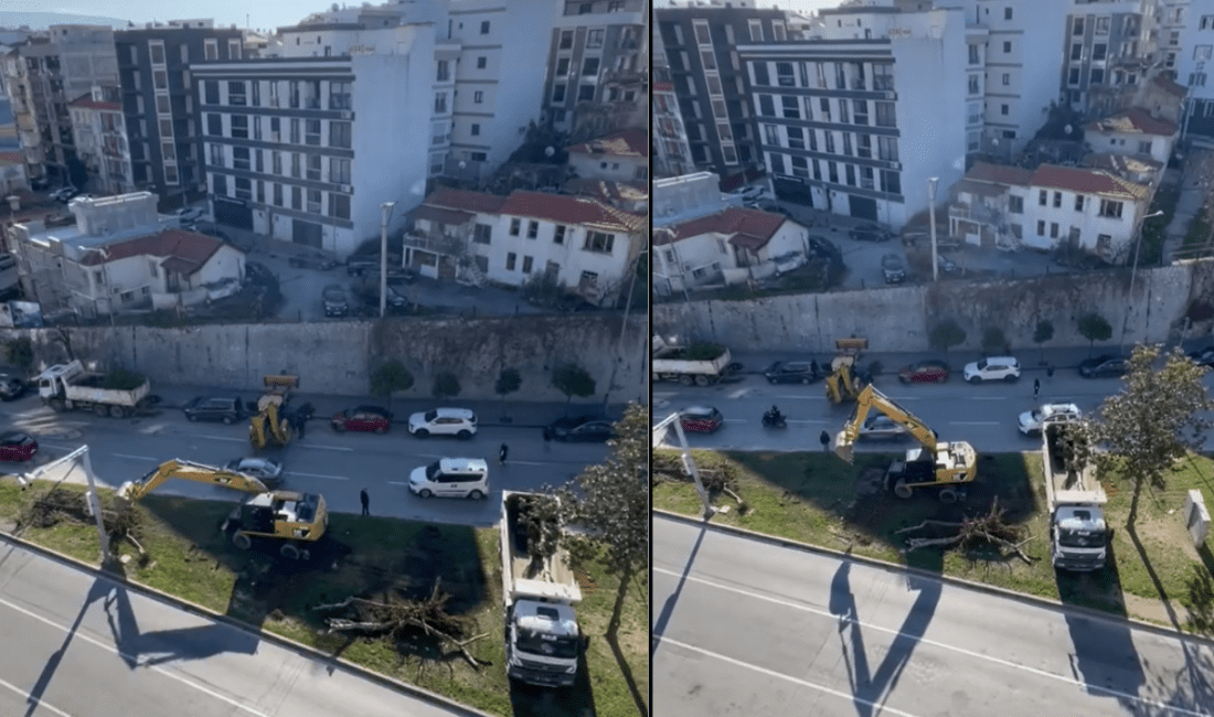 İzmir’in Konak ilçesinde bulunan Üçyol Meydanı’ndaki ağaçların önce budandığı, ardından