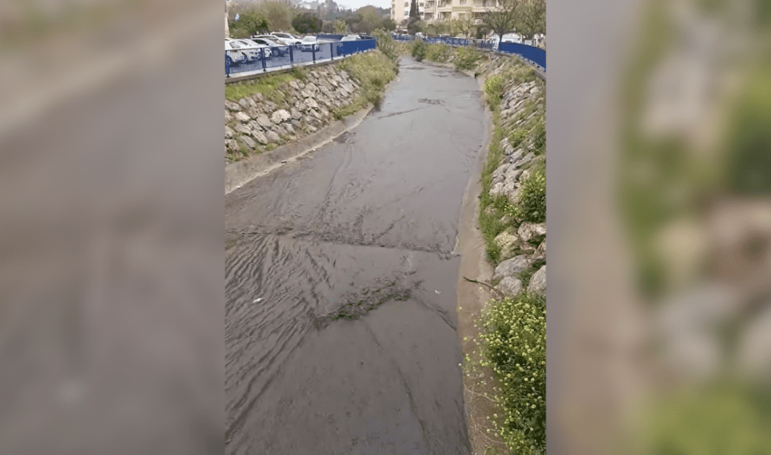 İzmir’in Bayraklı ilçesi Yamanlar Mahallesi’nde, etkili yağışların ardından dereden siyah