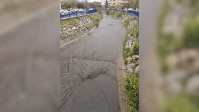 İzmir’in Bayraklı ilçesi Yamanlar Mahallesi’nde, etkili yağışların ardından dereden siyah