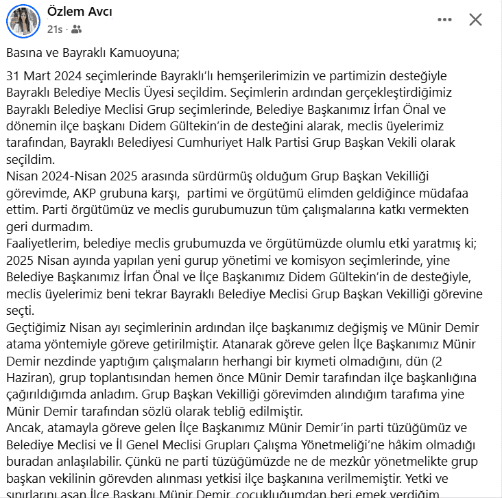 Özlem Avcı basın açıklaması Bayraklı