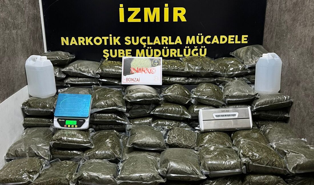İzmir Konak’ta düzenlenen operasyonda 126 kilo 100 gram bonzai ele