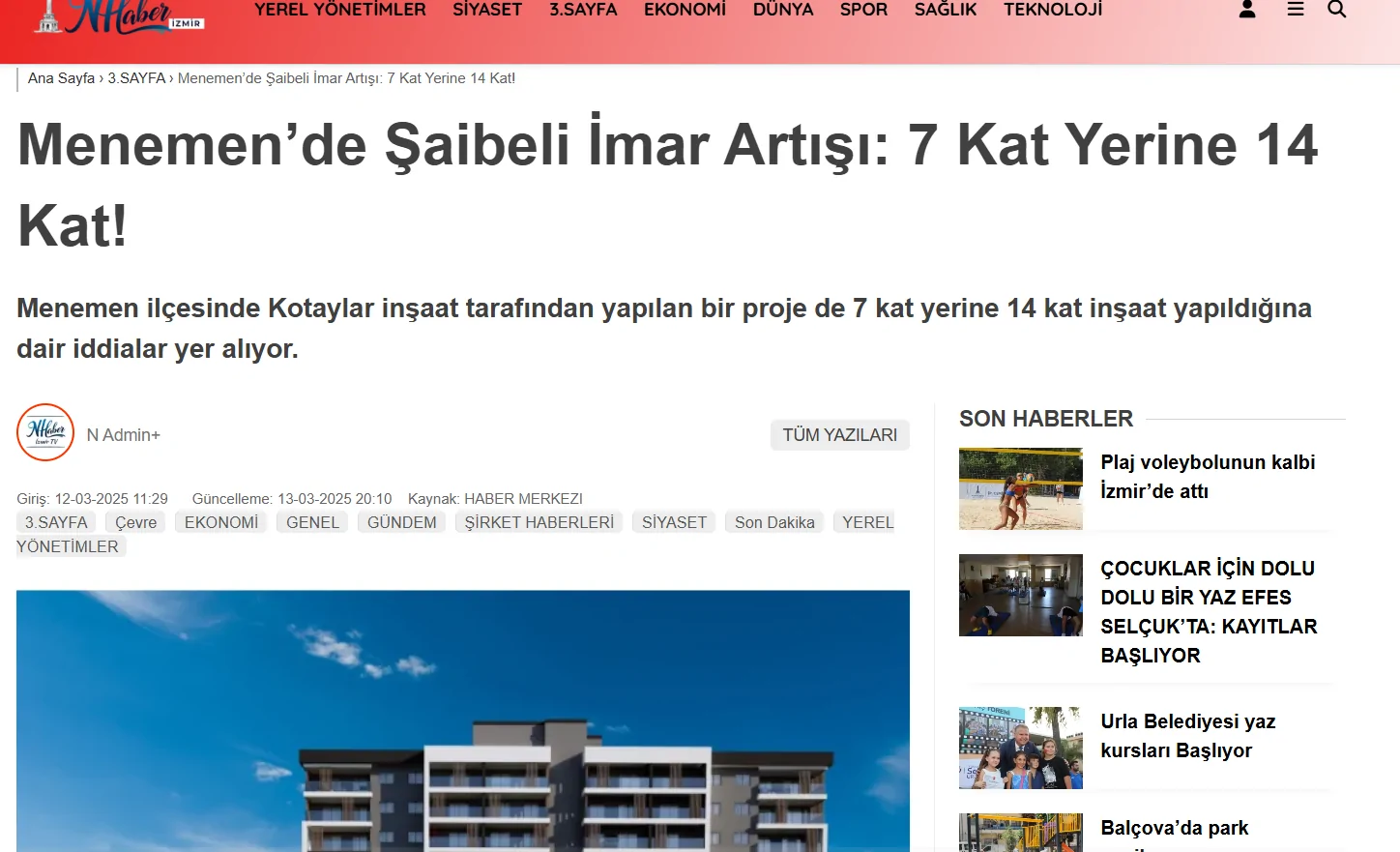 Menemen Belediyesine "Su&ccedil; duyurusu" Haberlerimiz b&uuml;y&uuml;k SES getirdi