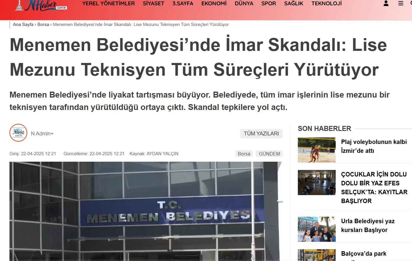Menemen Belediyesine "Su&ccedil; duyurusu" Haberlerimiz b&uuml;y&uuml;k SES getirdi