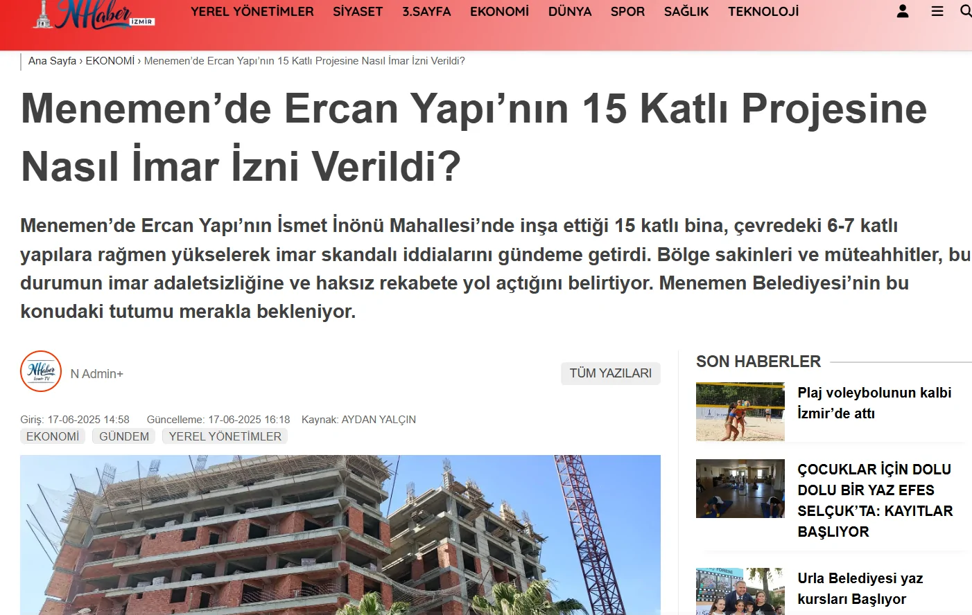 Menemen Belediyesine "Su&ccedil; duyurusu" Haberlerimiz b&uuml;y&uuml;k SES getirdi