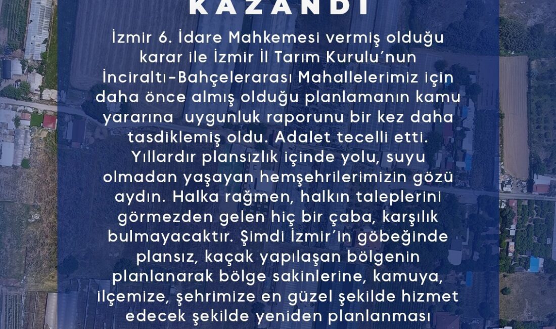 Onur Yiğit: “Balçova kazandı” Balçova Belediye Başkanı Onur Yiğit, İzmir 6. İdare Mahkemesi’nin TMMOB