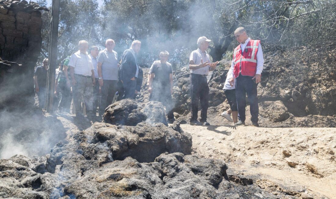 Ödemiş’in yanan köylerinde hasar tespiti için inceleme yapan İzmir Büyükşehir