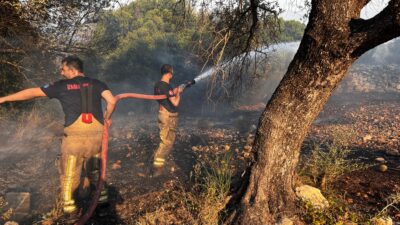 İzmir Büyükşehir Belediyesi İtfaiye ekipleri Çeşme ilçesi Ildır Mahallesi’nde otluk