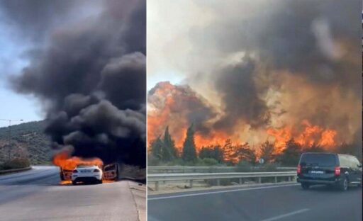 İzmir-Çeşme Otoyolu'nda bir otomobilde çıkan yangın, orman yangınına dönüştü. Bölgeye