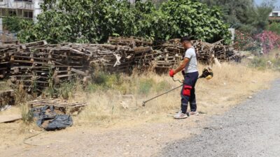 Menderes Belediyesi, yabani otlar ile mücadelesine tüm mahallelerde devam ediyor.