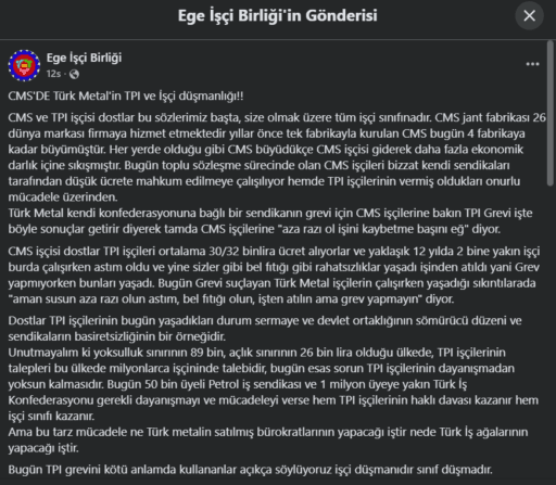 İşçi Sınıfı Cephesinde Gerilim: Türk Metal'in TPI Grevini Kullanarak CMS İşçilerini Düşük Ücrete Mahkûm Etme Girişimi İddiası
