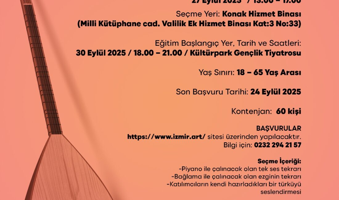 İzmir Büyükşehir Belediyesi’nde Yeni Sanat Sezonu Başlıyor: Eğitim ve Koro Seçmeleri İçin Kayıtlar Açıldı! zmir Büyükşehir Belediyesi, 2025-2026 sanat eğitim dönemini başlatıyor. Dans, müzik