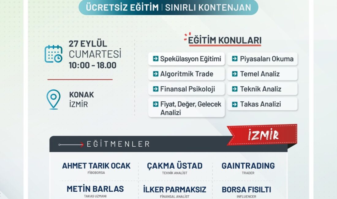 BÜYÜK İZMİR YATIRIMCI BULUŞMASI 27 Eylül’de yatırım dünyasının önde gelen uzmanları İzmir’de bir araya