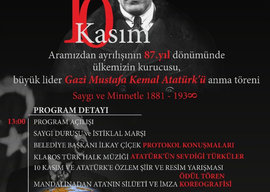 Menderes Belediyesi, 10 Kasım'da Ulu Önder Mustafa Kemal Atatürk'ü özel